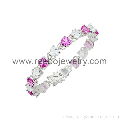 Vogue Design Heart Shape Stone 925 Silver Bracelet